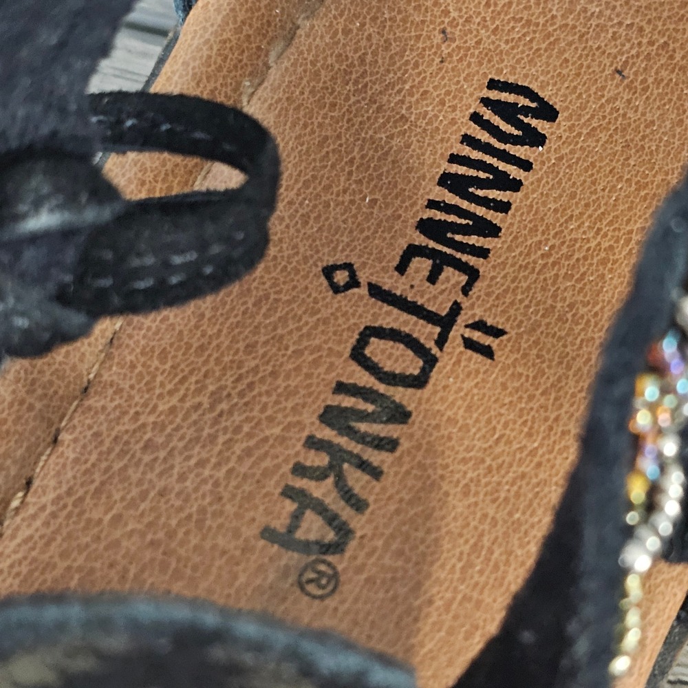 Minnetonka Women Black Suede Beaded Gladiator Sandals 71319 BLM 8 Festival Boho - Picture 9 of 10
